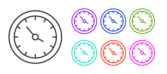 Black line Train station clock icon isolated on white background. Set icons colorful. Vector.