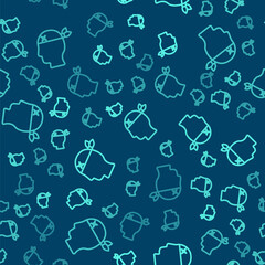 Green line Pirate captain icon isolated seamless pattern on blue background. Vector.