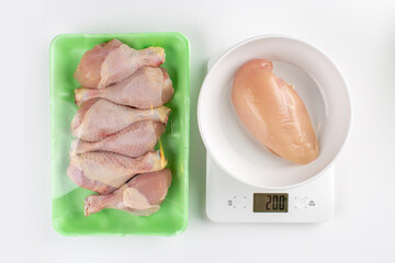 Raw chicken breast on scale
