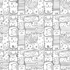 Pazzle with funny cats. Cats House. Seamless Pattern for your design