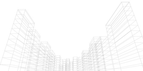 Abstract architectural background. Linear 3D illustration. Concept sketch. Vector