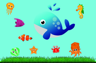 cute cartoon style underwater atmosphere, isolated and trendy. Underwater background for your website design logo, app, UI. Vector icon illustration, EPS10.