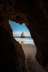 Tunnel in a Beach Cliff in Portim&atilde;o, Algarve Portugal.