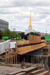 View of a construction site for a new road bridge in Leipzig, Germany a