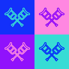 Pop art line Crutch or crutches icon isolated on color background. Equipment for rehabilitation of people with diseases of musculoskeletal system. Vector.