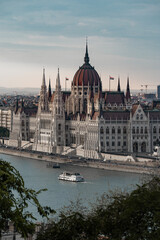 Fototapeta na wymiar Budapest, Hungary. Night view on Parliament building over delta of Danube river.