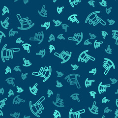 Green line Rocking chair icon isolated seamless pattern on blue background. Vector.