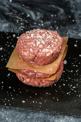 Minced beef meat for burger on black background