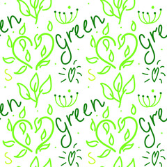 Fototapeta na wymiar Seamless green graphic pattern. Calligraphy green pattern. Green leaves. Illustration for wrapping paper, textile, fabric, etc