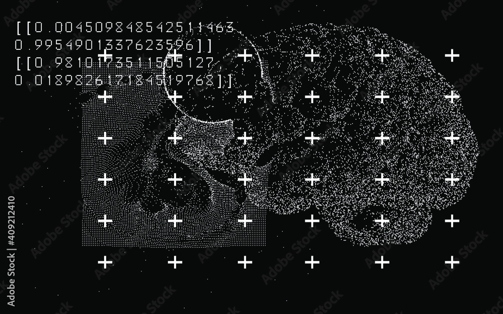Poster Sci-fi futuristic dashboard with message boxes and windows. Computer screen of scientist's desktop with brain MRI scans, programs and charts.