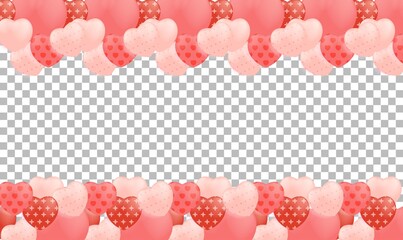 3D Red and pink heart on transparent background. Vector illustration for Valentine's day .