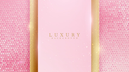 Luxury golden line background pink shades in 3d and paper cut abstract style , Valentines day concept, Illustration from vector about modern template deluxe design.