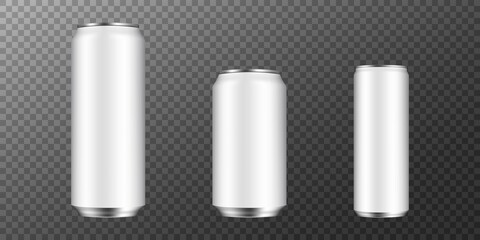 Aluminum cans. 3d realistic aluminium can for drink beer soda water juice. Blank packaging mock up