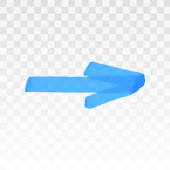 Blue highlighter arrow isolated on transparent background. Marker pen highlight underline strokes. Vector hand drawn graphic stylish element