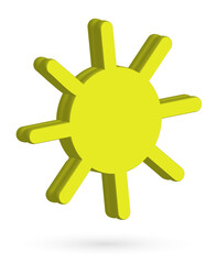 3D icon. Yellow bright sun. Sunny summer and spring weather. Weather forecast. Vector