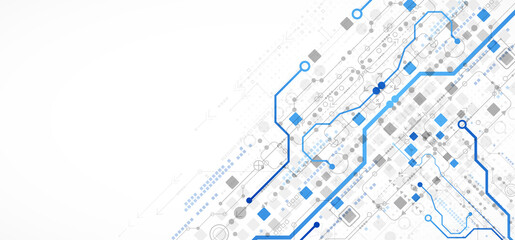 Abstract technology concept. Circuit board, high computer color background. Vector illustration with space for content, web - template, business tech presentation.