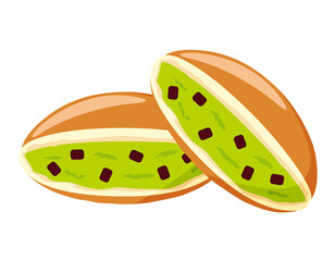 どら焼きのベクターイラスト　和菓子　抹茶
