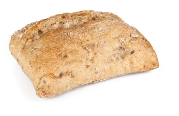 Fresh wholemeal roll isolated on a white background. View from another angle in the portfolio.