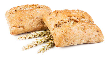 Fresh wholemeal roll isolated on a white background. View from another angle in the portfolio.