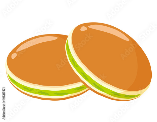 どら焼きのベクターイラスト 和菓子 抹茶 Baked Wall Mural Bak Nisi