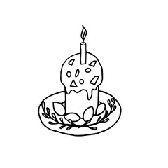 Doodle composition of Easter egg, willow, candles and eggs