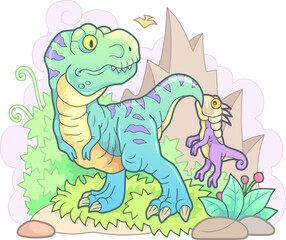 cartoon cute dinosaurs, funny illustration