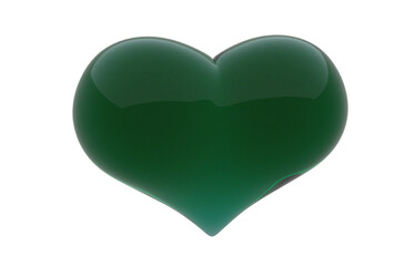 Valentines heart 3D render - -modern concept digital illustration of a green bottle glass heart. Valentines concept illustration