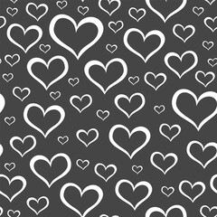 Valentine vector seamless endless pattern with hand drawn hearts, "chalk on grey board" effect