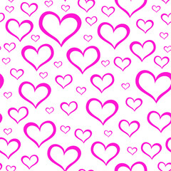 Beautiful Valentine vector seamless pattern with pink hand drawn hearts
