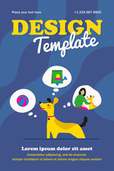Happy dog thinking about game, food and owner. Bone, life, ball flat vector illustration. Domestic animals and pets concept for banner, website design or landing web page