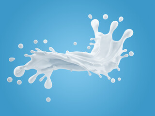 3d illustration of milk splash on gradient blue background with clipping path
