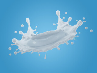 3d illustration of milk splash on gradient blue background with clipping path