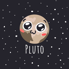 Hand Drawn Childish Illustration Cosmos. Vector Drawing Planet in Space. Cartoon Solar System object Pluto