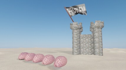 brainstorming brains together solve prolbem attacking castle 3d render