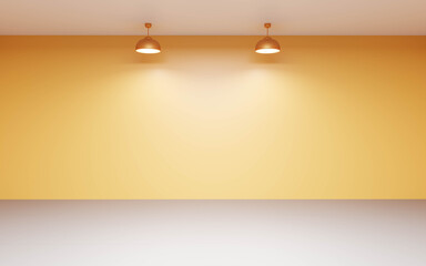 white empty room with orange wall and black lamp 3d render illustration