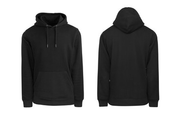 Add your own design. Black Pullover Hoodie cutout and Isolated on a White Background for Easy Editing and Personalisation. Photographed on a Medium Sized Male Ghost Mannequin.