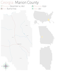 Large and detailed map of Marion county in Georgia, USA.