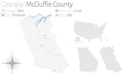 Large and detailed map of McDuffie county in Georgia, USA.