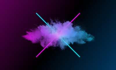 Abstract neon lights X with clouds. Modern and futuristic background, wallpaper with glowing colors.