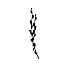 Doodle willow twig on white background isolated. Can be used for seasonal design at Easter