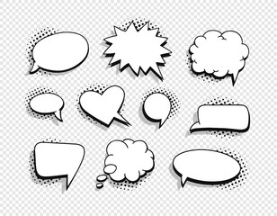 Naklejka premium Pop art speech bubble without text and Transparent Background. Cartoon style vector collection of frames. Comic illustration