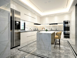 3d render of modern luxury home kitchen