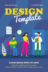 Woman with skin disease vising doctor. Hospital, discomfort. Flat vector illustration. Health concept can be used for presentations, banner, website design, landing web page