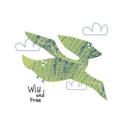 Funny pterodactyl wild and free. Childish trendy print. Vector hand drawn illustration. © bilaaa