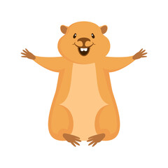 Obraz premium Cheerful marmot icon vector. Happy woodchuck cartoon character. Cheerful rodent icon isolated on a white background