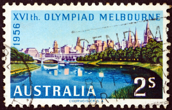Postage stamp Australia 1956 Melbourne across Yarra River