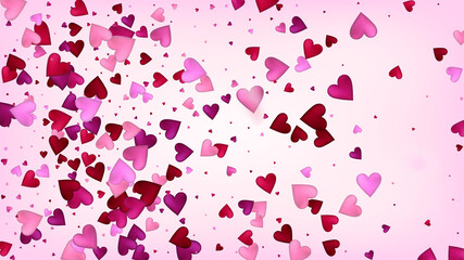 Realistic Hearts Vector Confetti. Valentines Day Tender Pattern. Beautiful Pink Glitter Valentines Day Decoration with Falling Down Hearts Confetti. Luxury Gift, Birthday Card, Poster Background
