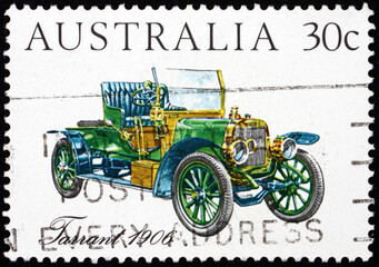 Fototapeta na wymiar Postage stamp Australia 1984 Tarrant 1906, vintage car