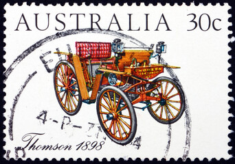 Fototapeta na wymiar Postage stamp Australia 1984 Thomson 1898, vintage car