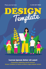 Woman teaching children to draw. Art, school. Flat vector illustration. Education and entertainment concept can be used for presentations, banner, website design, landing web page